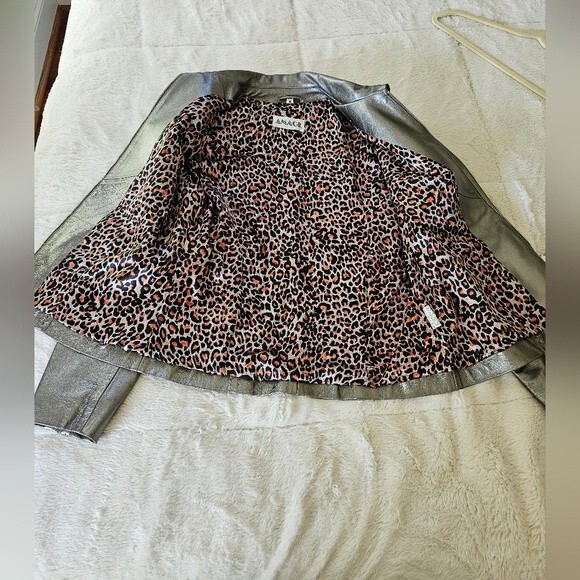 ANANGE Silver Leather Jacket Whip Stitch Pockets Size Medium - Picture 3 of 8
